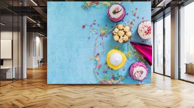 sweet party cupcakes border background Wall mural