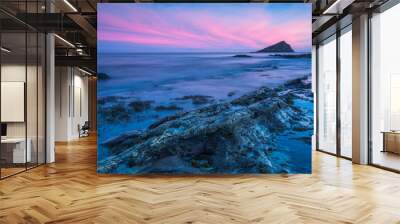 Timelapse sunset and blur water at atlantic beach Wall mural