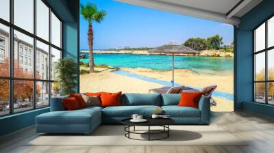 A view of a azzure water and Nissi beach in Aiya Napa, Cyprus Wall mural