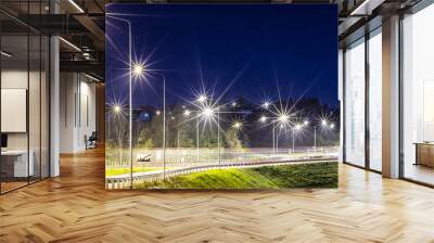 The light trails on the street Wall mural