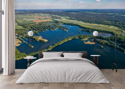 Aerial view of the lakes/ponds in the natural reservoir of Bird's in southern Poland. Milicz, Barycz Valley Landscape Park. Wall mural