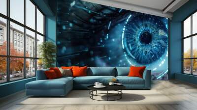  illustration wallpaper eye with abstract digital cybersecurity theme Wall mural