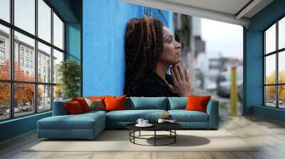 A black woman praying to God having HOPE and FAITH during hard times Wall mural