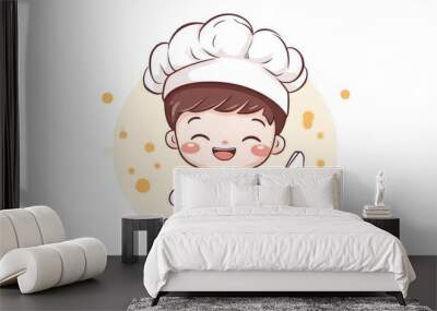 A Cute Cartoon Chef Cooking Wall mural