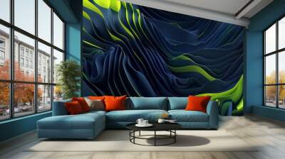 abstract topographic image with linear simplicity, navy and lime colors Wall mural