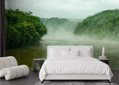 amazing amazon river with mist in a sunrise Wall mural