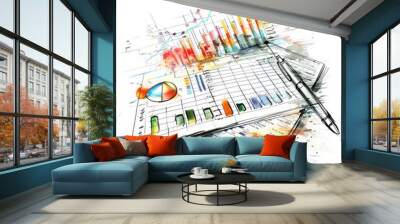 artistic sketched illustration of a analytic of financial reports on a white background Wall mural