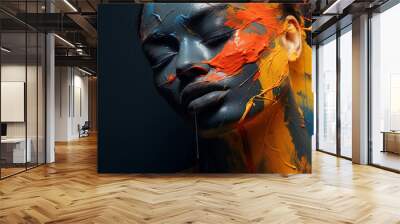 Dynamic abstract expressionist facial portrait, with gestural paint strokes and dripping effects Wall mural