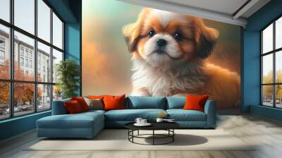 beautiful brown and white dog created with generative ai technology Wall mural