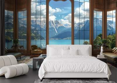 beautiful mansion with views of the lake and mountains Wall mural