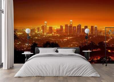 beautiful view of Los Angeles on an orange sunset in high resolution and quality Wall mural