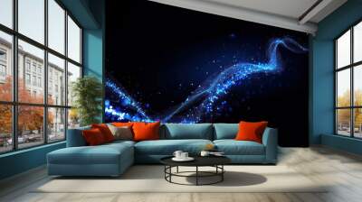 blue trail of light made of particles, isolated on black background  Wall mural