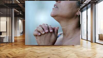 Brazilian woman worshiping to God, person praying2 Wall mural