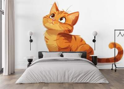 cartoon of a beautiful orange cat on white background Wall mural