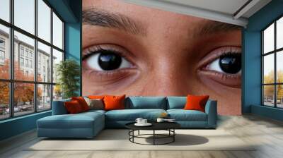 Child eyes close-up, kid closes eyes, person opening eyes Wall mural