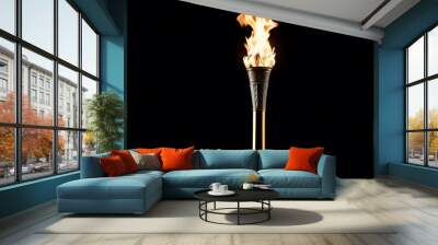 Closeup, Olympic Games fire torch isolated on black background Wall mural