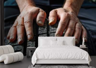 closeup of hands holding a tire Wall mural