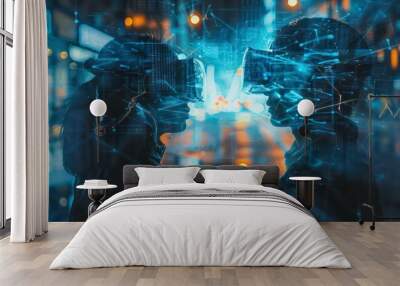 digital futuristic wallpaper with two virtual reality silhouettes Wall mural