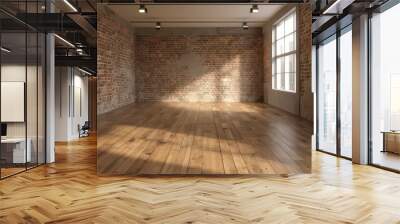 empty room with brick wall and wood floor Wall mural