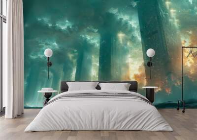 futuristic abstract data centers with a digital horizon surreal landscape Wall mural