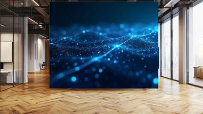 Futuristic Data Flow Design, banner digital landscape with streams of binary code flowing across network, symbolizing data transmission in a high-tech speeds. Wall mural