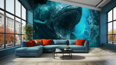 giant leviathan sea monster with open mouth under the sea in high resolution Wall mural