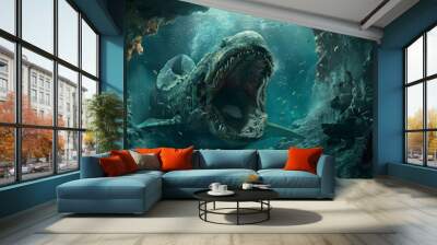 giant sea monster with open mouth under the sea in high resolution and high quality Wall mural