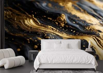 Gold abstract black marble background art paint pattern ink texture watercolor white fluid wall. Abstract liquid gold design luxury wallpaper nature black brush oil modern paper splash painting water. Wall mural