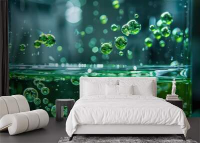 green hydrogen bubbles rising in a tank of water Wall mural