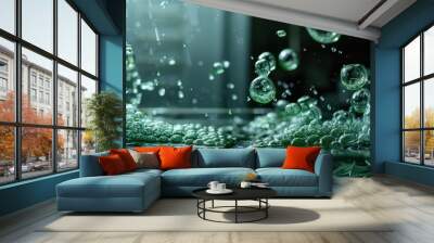 green hydrogen bubbles rising in a tank of water Wall mural