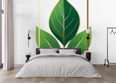 green shades leaves illustration isolates on a white background Wall mural