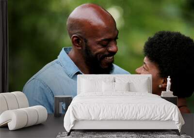 Happy Black couple smiling, two African people together portraits Wall mural