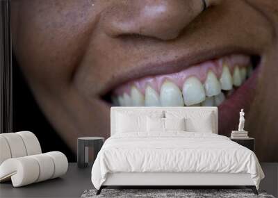 Happy person emotion smiling macro close-up mouth Wall mural