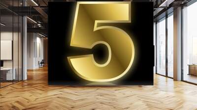 isolated shiny golden five number illustration on black background Wall mural