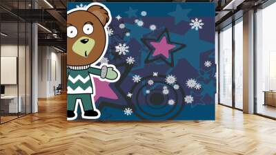 standing cute teddy bear kid xmas cartoon background postal in vector format Wall mural