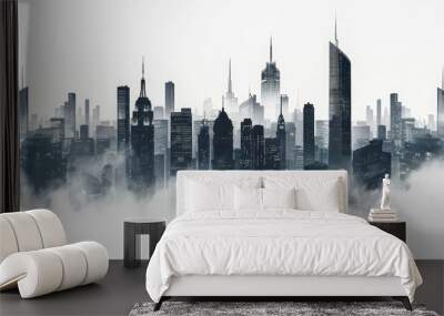 hi-tech city silhouette 2D banner on a white background Wall mural