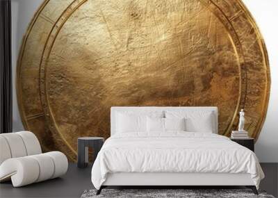 illustration of a medieval metal gold round shield on a white background Wall mural