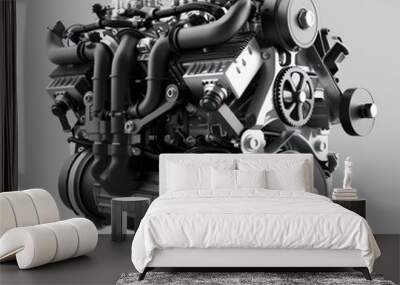 illustration of a realistic black engine, motor isolated on a white background
 Wall mural