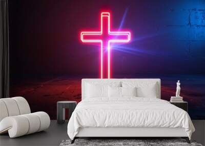 illustration of cross with neon colors Wall mural