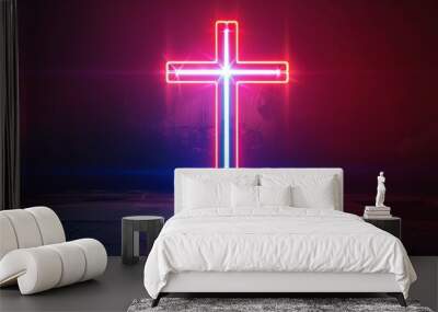 illustration of cross with neon colors Wall mural