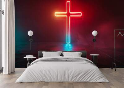 illustration of cross with neon colors Wall mural