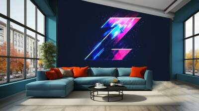 l capital futuristic letter with vivid neon colors and black background Wall mural