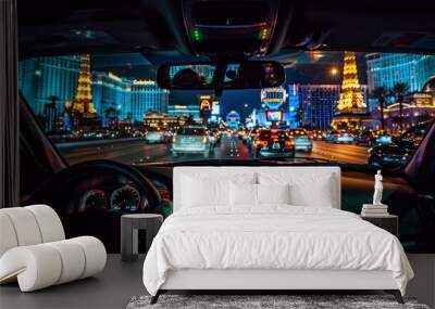 las vegas seen from inside a car at night in high resolution and high quality Wall mural