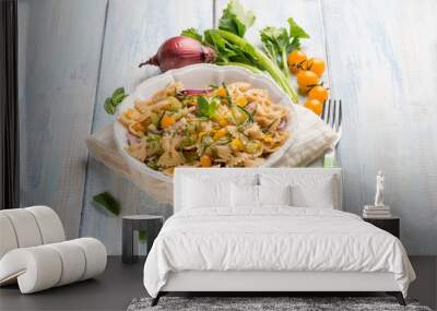 butterfly pasta with mixed vegetables Wall mural