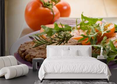 soy steak with arugua and tomatoes salad Wall mural