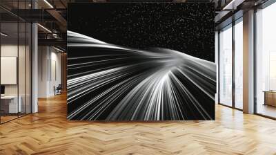 minimalist star trail lines and wavy light speed on a black and white illustration Wall mural