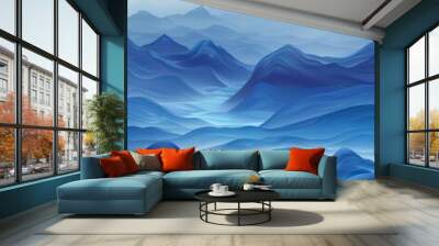 mountain scenery with blue waves and water line background with muted tones and soft atmospheric perspective Wall mural