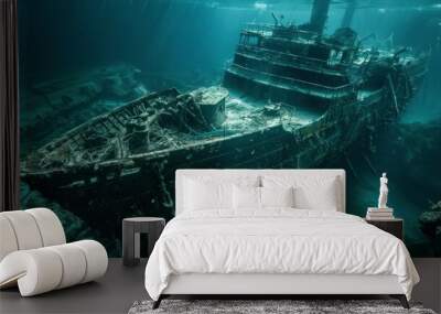 old ship sunk in the sea in the depths with good lighting with rust in high resolution Wall mural