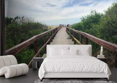 Pathway to the beach, POV of person walking towards ocean Wall mural