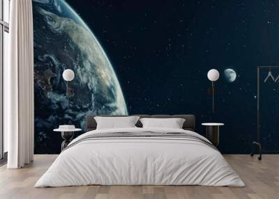 planet earth with moon in the background and starry background Wall mural